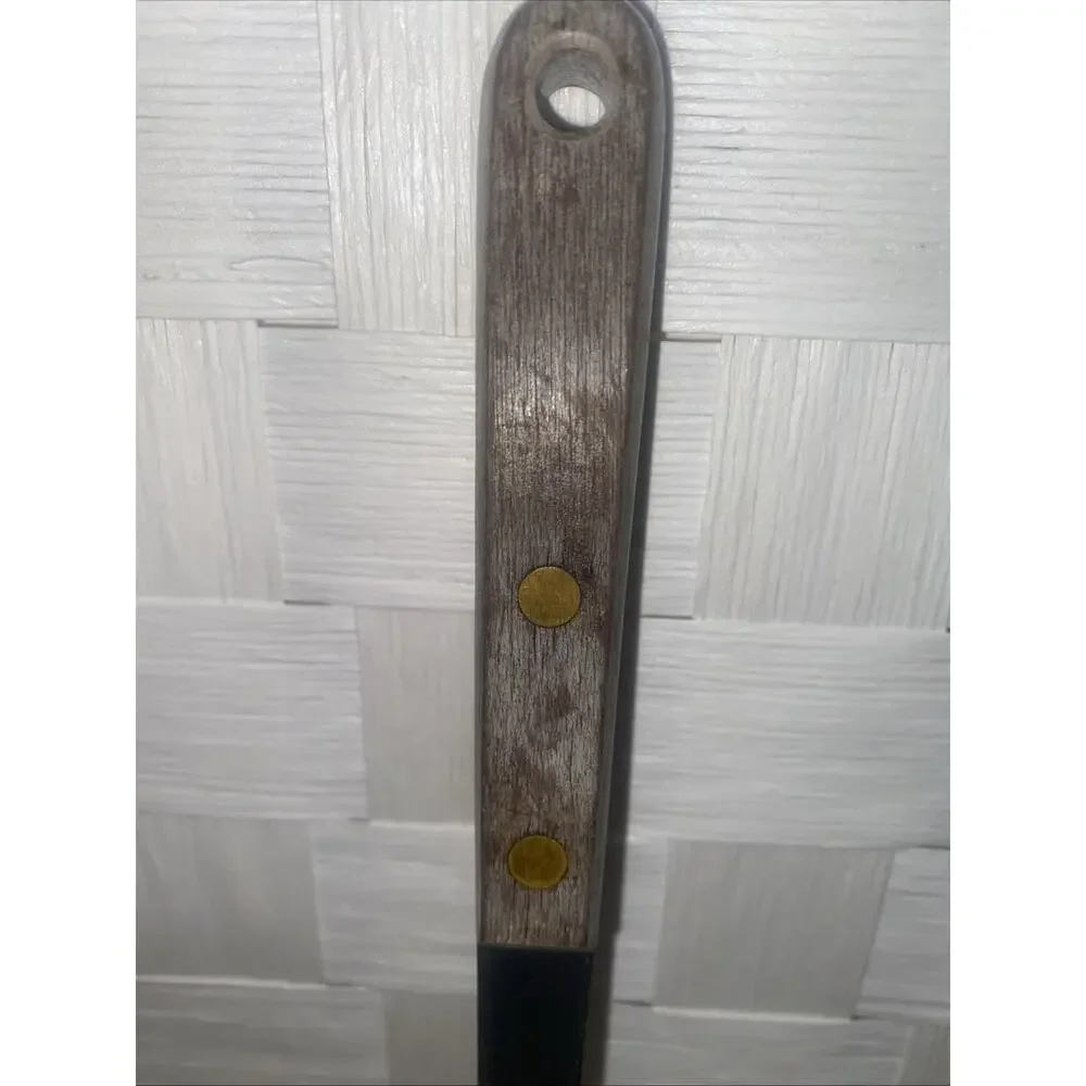 VTG MCM Stainless Steel Soup Ladle Brass Riveted Wood Handle 12” Long